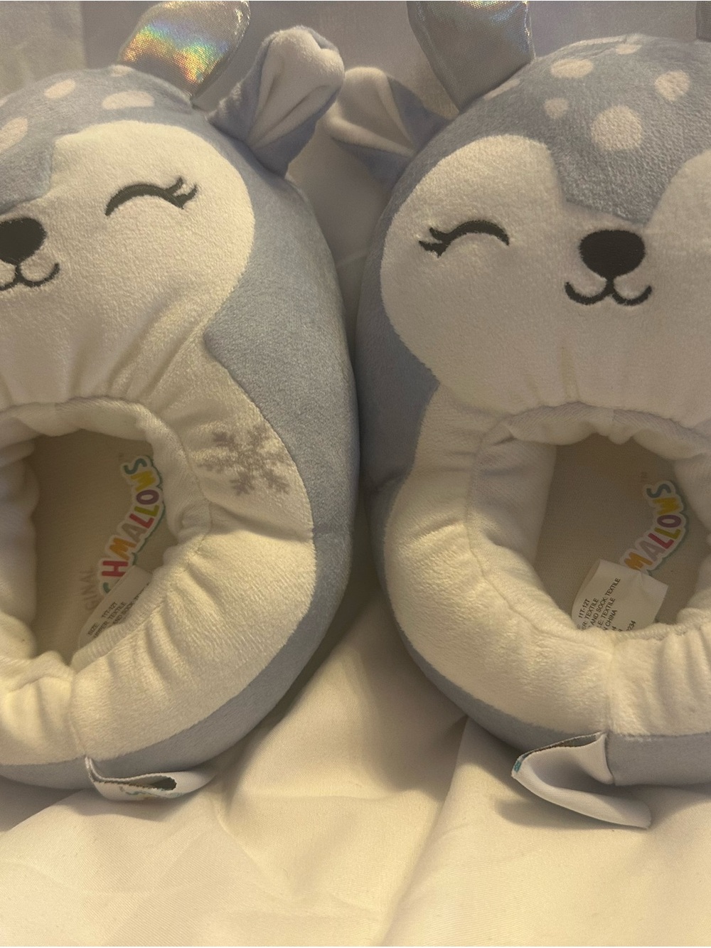 Squishmallows Light Blue Deer Reindeer Plush Slippers 11T-12T